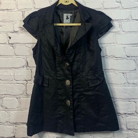 ESTHER's ARCHIVES Puff Short Sleeves Linen Blazer Jacket - Picture 2 of 8